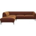 Ecksofa FLEXLUX "Belle Designsofa, L-Form, B/T 268/209 cm", braun (cognac), B:268cm H:74cm T:209cm, 100% Polyester, Sofas, Skandinavisches Design, In hochwertiger Verarbeitung