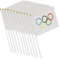 20 kleine Olympische Flaggen, Mini-Flaggen für die Olympischen Spiele 2024 in Paris mit weißem Stab, Dekoration für die Olympischen Spiele, 14 x 21 cm