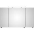 Badezimmerspiegelschrank SAPHIR "Serie 4010 Badezimmer-Spiegelschrank inkl. LED-Aufsatzleuchte", braun (halifax eiche quer nachbildung), B:120cm H:73,8cm T:17cm, Spanplatte, Schränke, Badschrank 120 cm breit, 3 Türen, 6 Glas-Einlegeböden, inkl Türdämpfer