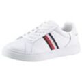 Sneaker TOMMY HILFIGER "ESSENTIAL COURT SNEAKER STRIPES", Damen, Gr. 36, weiß, Leder, Lederimitat, unifarben, kontrastfarbene Details, sportlich, Schuhe, Freizeitschuh, Halbschuh, Schnürschuh mit gepolstertem Schaftrand