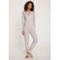 Pyjama S.OLIVER, Damen, Gr. 40/42, rosa (rosa gestreift), Single Jersey, Obermaterial: 50% Baumwolle, 50% Viskose, gestreift, Basic, bequem lang, V-Ausschnitt, Homewear-Sets, im klassischen Stil