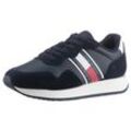 Sneaker TOMMY JEANS "TJM MODERN RUNNER", Herren, Gr. 45, blau (dunkelblau), Leder, Lederimitat, Textil, unifarben mit Farbeinsatz, sportlich, Schuhe, Freizeitschuh, Halbschuh, Schnürschuh mit seitlicher Logoflagge