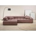 Ecksofa INOSIGN "Ancona incl. Kopfteilverstellung, Zierkissen Breite 319cm, L-Form", rosa (altrosa), B:319cm H:70cm T:215cm, Struktur (85% Polyester, 15% Viskose), Luxus-Microfaser weich (98% Polyester, 2% Nylon), Velours (100% Polyester), Sofas, wahlweise motorische Sitztiefenverstellung, auch in Cord + Easy Care, Topseller