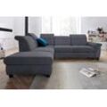 Ecksofa DOMO COLLECTION "Sully L-Form", grau (dunkelgrau), B:273cm H:84cm T:228cm, Chenille (100% Polyester), MIcrofaser in Lederoptik (100% Polyester), Kunstleder SOFTLUX, Luxus-Microfaser(100% Polyester), Sofas, wahlweise mit Bettfunktion und Kopf- bzw. Rückenverstellung