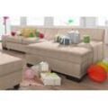 Ecksofa DOMO COLLECTION "Norma L-Form", beige (natur), B:268cm H:74cm T:153cm, NaturLEDER in Sitz und Rücken. Korpus in passendem Kunstleder SOFTLUX bezogen, Struktur (90% Polyester, 10% Polyacryl), Mosel Struktur (100% Polyester), Kunstleder SOFTLUX, Microfaser-PRIMABELLE (100% Polyester), Sofas, wahlweise mit Bettfunktion