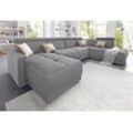 Wohnlandschaft DOMO COLLECTION "Ava U-Form" Sofas Gr. B/H/T: 351cm x 84cm x 222cm, Struktur fein, Ottomane rechts, ohne Kopfteilverstellung (Gesamtbreite 346cm), grau mit Federkern, wahlweise Kopfteilverstellungen