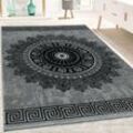 Paco Home Designer Teppich Wohnzimmer Mandala Muster Kurzflor Barock Stil In Grau Schwarz 80x150 cm