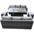 Fimous - Outdoor pe Rattan Gartenmöbel Gas Feuer Grube Esstisch Lounge Sofa 2 Piece Fußhocker Dunkelgrau gemischte Terrasse