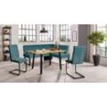 Eckbankgruppe HOME AFFAIRE "Oliver", blau (caneel bay, schwarz), B:180cm H:89cm T:140cm, FSC-zertifizierter Holzwerkstoff, FSC-zertifiziertes Massivholz, Metall, Polyester, Sitzmöbel-Sets, Eckbank mit Wellenunterfederung im Sitz, Tisch Massiv Eiche