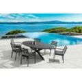 Garten-Essgruppe DESTINY "ARONA" Sitzmöbel-Sets Gr. Essgruppe mit ausziehbarem Tisch, grau (anthrazit, anthrazit, anthrazit) Outdoor Möbel 6 Stapelsessel + Ausziehtisch Ø 145199x145x75cm, inkl. Auflagen