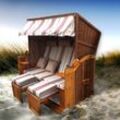 BRAST Strandkorb Ostsee 3-Sitzer 165cm breit Rot Beige gestreift XXL Volllieger inkl. Schutzhülle Gartenliege Sonneninsel Poly-Rattan