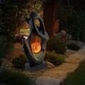 Solarlampe für Außen Garten Deko Terrassen Lampe Außen Boden Solar Lampe Outdoor stehend, mit Flammeneffekt, Skulptur schwarz, Crackle Glaskugel, 1x LED 3000K, BxH 25,5x45 cm