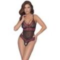 Body ouvert aus 2-farbiger Floral-Spitze und Powernet