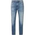 Straight-Jeans BOSS ORANGE "RE.MAINE BO" Gr. 34, Länge 32, blau (medium blau426), Herren, Obermaterial: 90% Baumwolle, 8% Polyester, 2% Elasthan, unifarben, Jeans, mit BOSS Leder-Badge