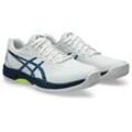 Tennisschuh ASICS "GEL-GAME 9 CLAY" Gr. 44, weiß (weiß, mako blau), Textil, Synthetik, Schuhe, Sandplatzschuh