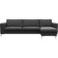 Ecksofa FLEXLUX "Fiore, super Sitzkomfort durch Kaltschaum im Sitz, L-Form", schwarz (deep schwarz), B:262cm H:85cm T:92cm, 100% Echteder, Sofas, breite Armlehnen, Füße Alu