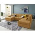 Wohnlandschaft DOMO COLLECTION "Topper U-Form" Sofas Gr. B/H/T: 320 cm x 78 cm x 213 cm, Chenille-Optik, Ottomane rechts, Ohne Bettfunktion, gelb (senf) wahlweise mit Bettfunktion