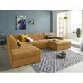 Wohnlandschaft DOMO COLLECTION "Topper U-Form" Sofas Gr. B/H/T: 320 cm x 78 cm x 213 cm, Chenille-Optik, Ottomane links, Ohne Bettfunktion, gelb (senf) wahlweise mit Bettfunktion