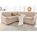 Ecksofa DOMO COLLECTION "Lale L-Form", beige (natur), B:251cm H:88cm T:193cm, Struktur grob (85% Polyester, 15% Polyacryl ), Struktur (100% Polyester), Microfaser PRIMABELLE (100% Polyester), Sofas, mit langem Schenkel, wahlweise mit Bettfunktion