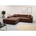 Ecksofa 3C CANDY "Denver auch mit Cord- und Easy care-Bezug, Kopfteilverstellung L-Form", braun (rost), B:258cm H:68cm T:217cm, 88% Polyester, 12% Polyacryl, Sofas, wahlweise. mit motorischer Sitztiefenverstellung