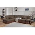 Ecksofa DOMO COLLECTION "Mona L-Form", braun (dunkelbraun, braun), B:271cm H:80cm T:213cm, Struktur fein 100% Polyester, Chenilleoptik 100% Polyester, Sofas, wahlweise mit Bett- und Armlehnfunktion