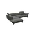 Ecksofa FLEXLUX "Salino, Funktionssofa mit Ottomane, Relaxsofa, Ecksofa" Sofas Gr. B/H/T: 287cm x 88cm x 239cm, Echtleder, lange Ottomane links, grau (warm mineral grey) Sofa mit Arm- und Kopfteil-Verstellungen, Kaltschaum & Stahl-Wellen