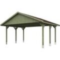 Doppelcarport SKANHOLZ "Wallgau" Carports Gr. B/H/T: 620 cm x 215 cm x 500 cm, grün Carports mit roten Dachschindeln