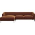 Ecksofa FLEXLUX "Belle Designsofa, L-Form, B/T 288/149 cm", braun (cognac), B:288cm H:74cm T:149cm, 100% Polyester, Sofas, Skandinavisches Design, In hochwertiger Verarbeitung