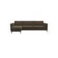 Ecksofa FLEXLUX "Fiore, L-Form" Sofas Gr. B/H/T: 262 cm x 85 cm x 92 cm, Lederoptik, Chaiselongue links, braun (camel brown) Ecksofas breite Armlehnen, Kaltschaum, Füße Alu+schwarz