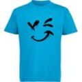 MyDesign24 T-Shirt Kinder Smiley Print Shirt - Zwinkernder Smiley Bedrucktes Jungen und Mädchen T-Shirt, i294, blau