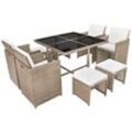 9-tlg. Garten-Essgruppe mit Auflagen Poly Rattan Beige Vidaxl