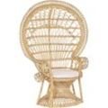 Pfauensessel Beige Rattan mit Kissen aus Baumwolle Indoor u. Outdoor Garten Lounge Terrasse Patio Balkon Wohnzimmer Schlafzimmer Möbel