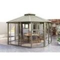 Dancover Pavillon San Bruno mit Seitenwänden aus Polycarbonat, achteckig 4,35x4,35m, Messing