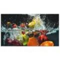 Küchenrückwand ARTLAND "Spritzendes Obst auf dem Wasser" Spritzschutzwände Gr. B/H: 100 cm x 55 cm, bunt Küchendekoration Alu Spritzschutz mit Klebeband, einfache Montage