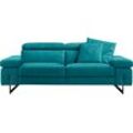 2,5-Sitzer EGOITALIANO "Candice" Sofas Gr. B/H/T: 222cm x 100cm x 108cm, Luxus-Microfaser BLUSH, blau (teal) Kopfteile manuell verstellbar, titanumfarbene Kufenfüße