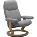 Relaxsessel STRESSLESS "Consul" Sessel Gr. Leder BATICK, Classic Base Eiche, Plus™System-Gleitsystem-Relaxfunktion-Drehfunktion-Kopfstützenverstellung-Rückteilverstellung, B/H/T: 85 cm x 100 cm x 77 cm, grau (wild dove batick) mit Classic Base, Größe L, Gestell Eiche