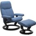 Relaxsessel STRESSLESS "Consul", blau (lazuli blau), B:76cm H:100cm T:71cm, Leder BATICK: BATICK ist ein leicht korrigiertes, durchgefärbtes und genarbtes Möbelleder, bei dem die meisten Unebenheiten und Spuren in der Regel entfernt wurden., Leder PALOMA: PALOMA ist ein durchgefärbtes Semianilin-Möbelleder mit natürlicher Narbung., ROHLEDER Stoff Q2 FARON: Ein fester zuverlässiger Bouclu00e9 mit e