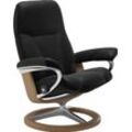 Relaxsessel STRESSLESS "Consul" Sessel Gr. Leder BATICK, Signature Base Eiche, BalanceAdapt™-Plus™System-Gleitsystem-Relaxfunktion-Drehfunktion-Kopfstützenverstellung-Rückteilverstellung, B/H/T: 82 cm x 102 cm x 72 cm, schwarz (black batick) mit Signature Base, Größe M, Gestell Eiche