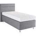 Boxspringbett WESTFALIA SCHLAFKOMFORT, grau (strukturstoff grau), mit LED-Beleuchtung, Liegefläche B/L: 120cm x 200cm, H2, 7-Zonen-Kaltschaummatratze, Bezug Unterbox und Kopfteil: Strukturstoff (77% Polyester und 23% Viskose), Bezug Obermatratze 100% Polyester, waschbar bis 60u00b0C, Komplettbetten, Boxspringbett, wahlweise mit LED-Beleuchtung