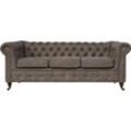 Chesterfield-Sofa HOME AFFAIRE "Aarburg" Sofas Gr. B/H/T: 203cm x 77cm x 87cm, Luxus-Microfaser Lederoptik, grau (stein) aufwändige Knopfheftung und Ziernägel im Chesterfield-Design