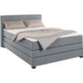 Boxspringbett OTTO PRODUCTS "Peetu" Komplettbetten Gr. Struktur fein, Liegefläche B/L: 140cm x 200cm Betthöhe: 60cm, Gewicht bis: 125 kg H3, Tonnentaschen-Federkernmatratze, blau (graublau) Boxspringbett Taschenfederkern-Matratze, in 4 Breiten und Farben, incl. Topper