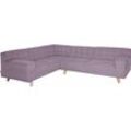 Ecksofa TOM TAILOR HOME "NORDIC CHIC" Sofas Gr. B/H/T: 269 cm x 77 cm x 226 cm, Samtstoff STC, langer Schenkel rechts, lila (lilac stc 8) im Retrolook, Füße Buche natur