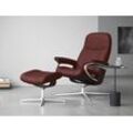 Relaxsessel STRESSLESS "Consul", rot (cherry paloma), B:91cm H:102cm T:79cm, Leder PALOMA: PALOMA ist ein durchgefärbtes Semianilin-Möbelleder mit natürlicher Narbung., Sessel, mit Hocker, mit Cross Base, Größe S, M & L, Holzakzent Braun