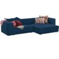 Ecksofa W.SCHILLIG "around-the-block" Sofas Gr. B/H/T: 300cm x 66cm x 164cm, Longlife fabric Flachgewebe T88, Longchair rechts, blau (blau t88) mit eleganter Biese, Federkern