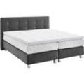 Boxspringbett, grau (anthrazit), B:215cm L:210cm, Bezug: Microvelours 100% Polyester, Polsterung: 100% Polyester, WESTFALIA SCHLAFKOMFORT, Komplettbetten, Boxspringbett, mit Knöpfen in Kristalloptik, wahlweise mit Topper