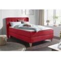 Boxspringbett HOME AFFAIRE "Ascola", rot, B:164cm L:211cm, Struktur (100% Polyester), Bezug der Spiegelfläche Matratzendrell aus 100% Polyester, Komplettbetten, Boxspringbett, incl. Topper, 5, Breiten, 3 Ausführungen, 2 Härtegrade