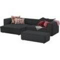 Ecksofa W.SCHILLIG "around-the-block" Sofas Gr. B/H/T: 300cm x 66cm x 164cm, Longlife fabric Flachgewebe T88, Longchair links, schwarz (schwarz t88) mit eleganter Biese, Federkern