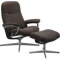 Relaxsessel STRESSLESS "Garda" Sessel Gr. Leder BATICK, Cross Base Schwarz, Relaxfunktion-Drehfunktion-Plus™System-Gleitsystem-BalanceAdapt™, B/H/T: 91cm x 102cm x 79cm, braun (braun batick) mit Hocker, Cross Base, Größe M & L, Holzakzent Schwarz