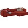 Ecksofa W.SCHILLIG "around-the-block" Sofas Gr. B/H/T: 300cm x 66cm x 164cm, Longlife fabric Flachgewebe T88, Longchair rechts, rot (terracotta t88) mit eleganter Biese, Federkern