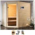 WELLTIME Sauna "Juli" Saunen 3,6-kW-Bio-Plug & Play Ofen mit ext. Steuerung beige (naturbelassen)